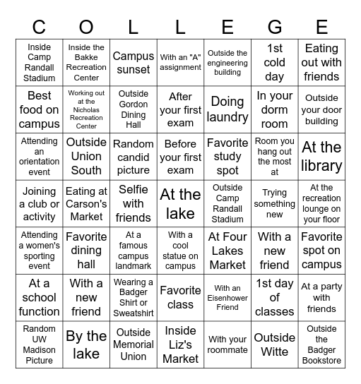 1st SEMESTER OF UW-MADISON 2025 Bingo Card