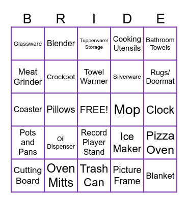 Bridal Bingo! Bingo Card