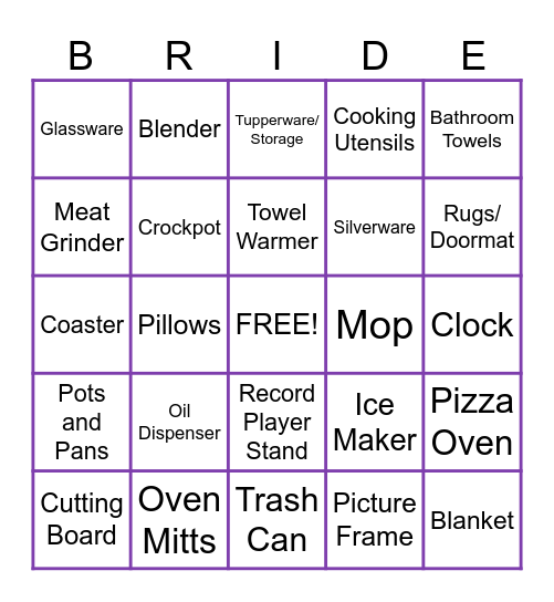 Bridal Bingo! Bingo Card