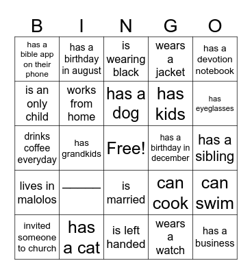 GETTING TO KNOW YOU BINGO Card