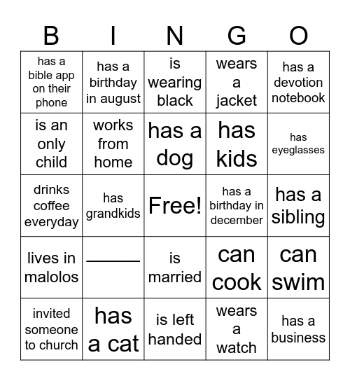 GETTING TO KNOW YOU BINGO Card