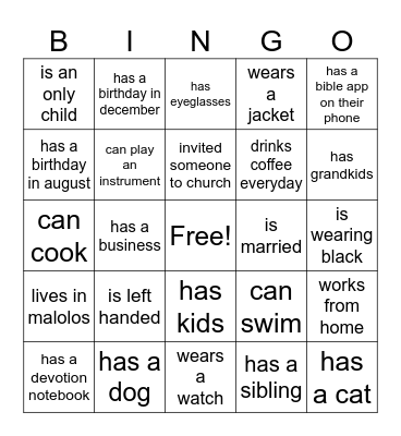 GETTING TO KNOW YOU BINGO Card