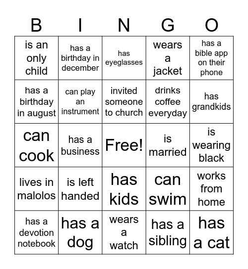 GETTING TO KNOW YOU BINGO Card