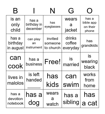 GETTING TO KNOW YOU BINGO Card