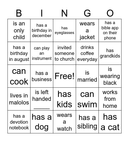 GETTING TO KNOW YOU BINGO Card
