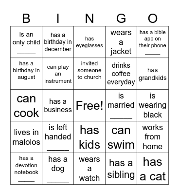 GETTING TO KNOW YOU BINGO Card