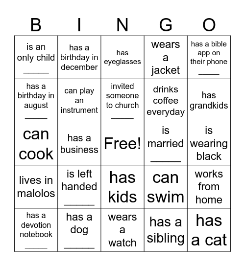 GETTING TO KNOW YOU BINGO Card