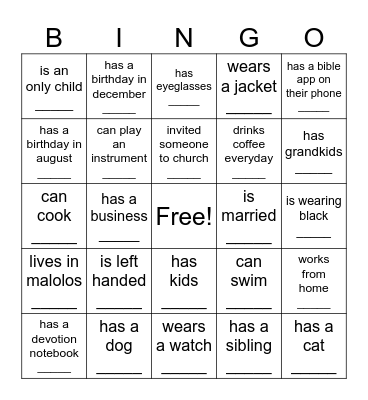 GETTING TO KNOW YOU BINGO Card