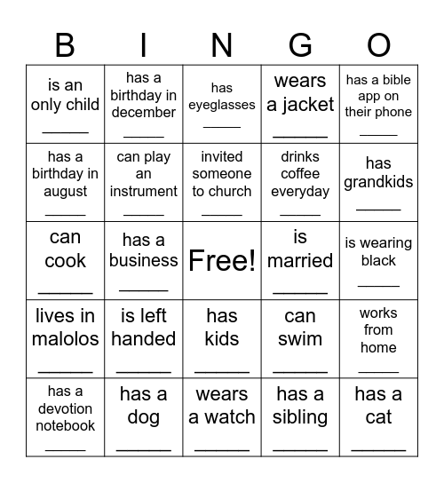 GETTING TO KNOW YOU BINGO Card