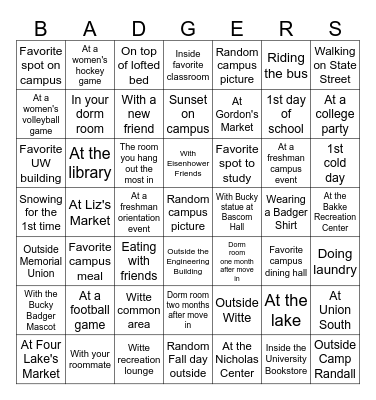1st Semester UW-Madison 2025 Bingo Card