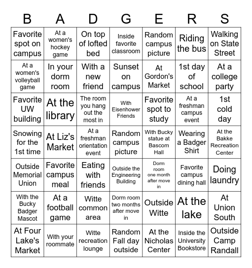 1st Semester UW-Madison 2025 Bingo Card