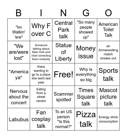 Holo New York Bingo Card