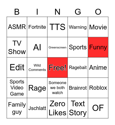YT Shorts Bingo Card