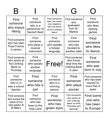 Find Someone Who..... Bingo Card