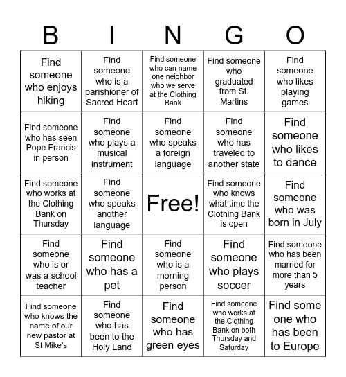 Find Someone Who..... Bingo Card