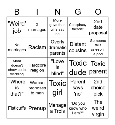 Love is Blind Bingo Card