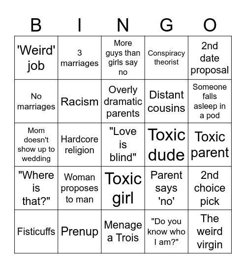 Love is Blind Bingo Card