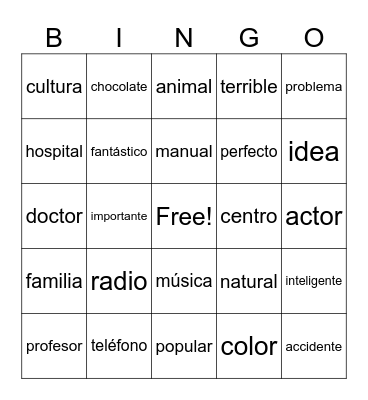 COGNADOS Bingo Card