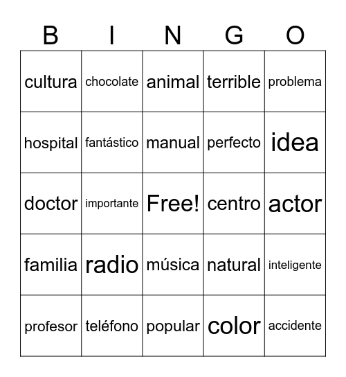 COGNADOS Bingo Card