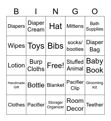 Leon's Baby Gift Bingo Card