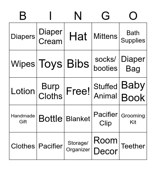 Leon's Baby Gift Bingo Card