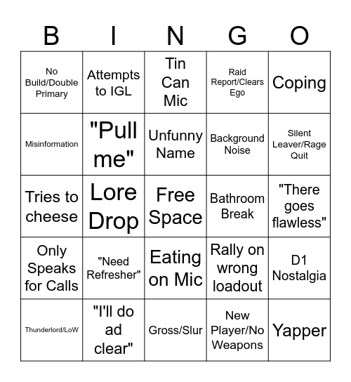 LFG BINGO Card