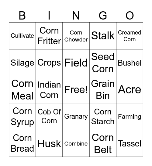 On The Farm Bingo Card