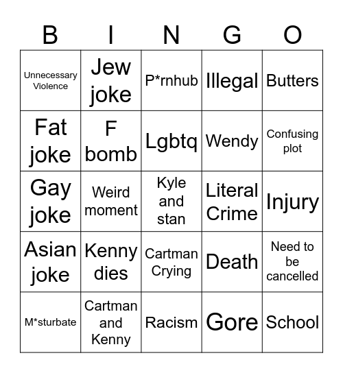 South Park Bingo Card