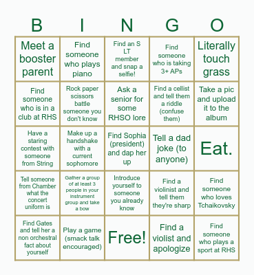 RROB Barbecue Bingo! Freshman Edition Bingo Card