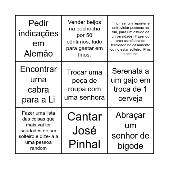 Queres casar tens de pagar! Bingo Card