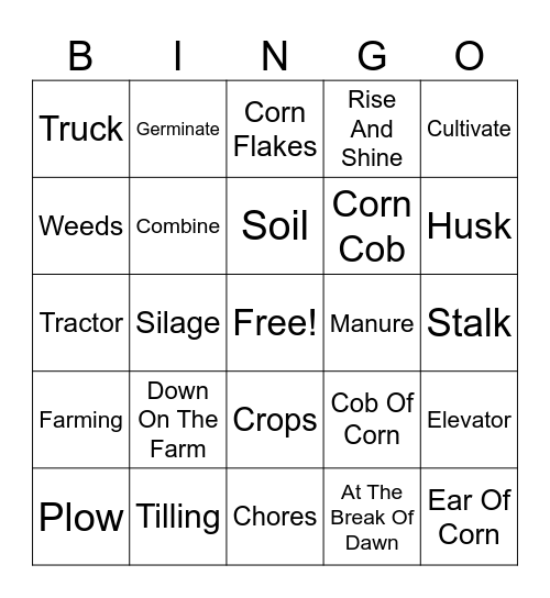 Farm Life Bingo Card