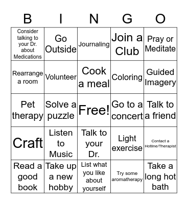 Coping Mechanisms  Bingo Card