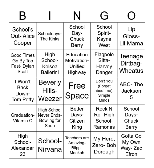 Back To School Bingo Card