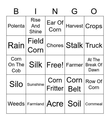 Corn Time Bingo Card