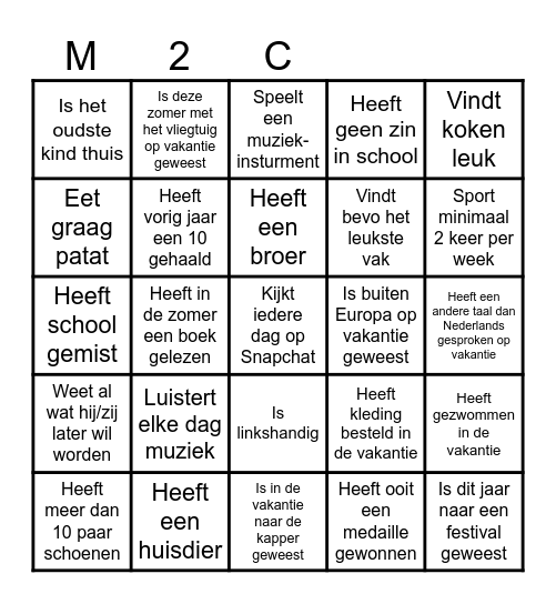 Kennismakingsbingo Card