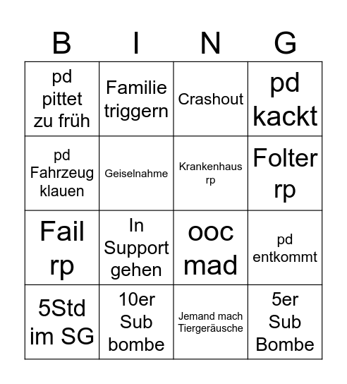 NarcoCity Bingo Card