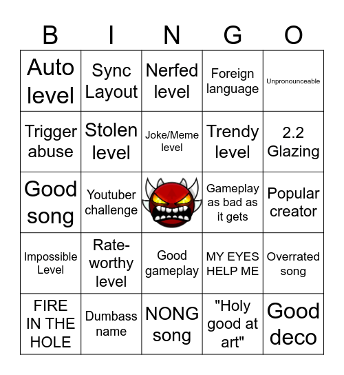 deometry gash Bingo Card