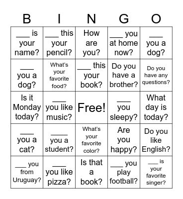 Welcome back! Bingo Card
