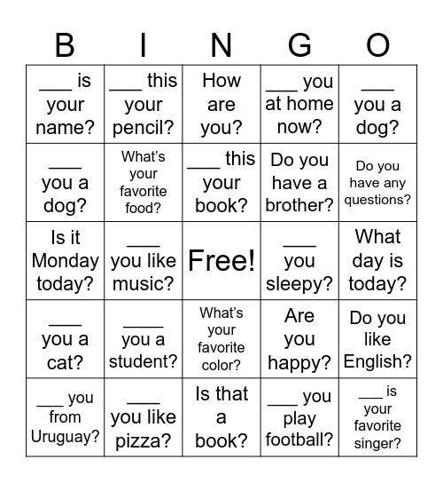Welcome back! Bingo Card