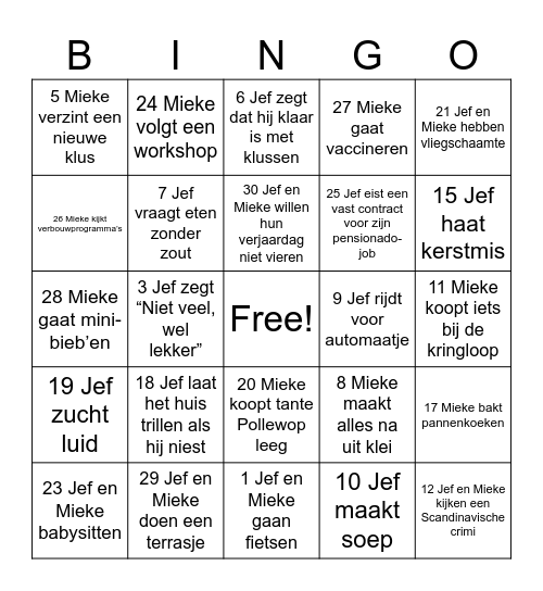 Jef en Mieke Klassieker Bingo Card