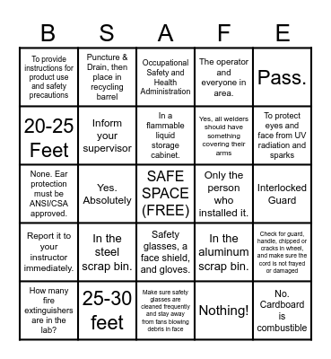 SAFETY BINGO Card