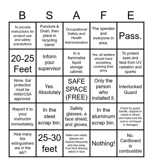 SAFETY BINGO Card