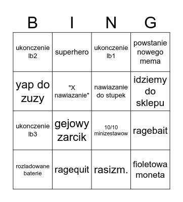 kutas murzyn Bingo Card