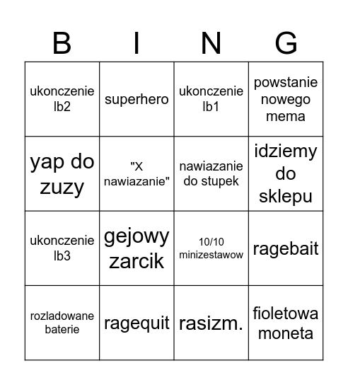 kutas murzyn Bingo Card