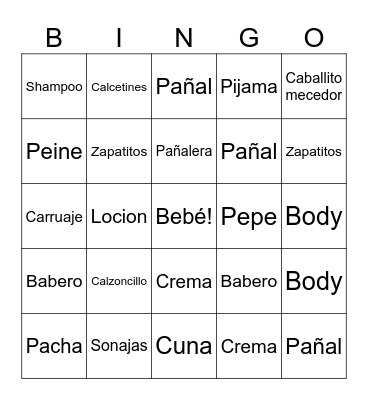 Baby Shower Bingo Card