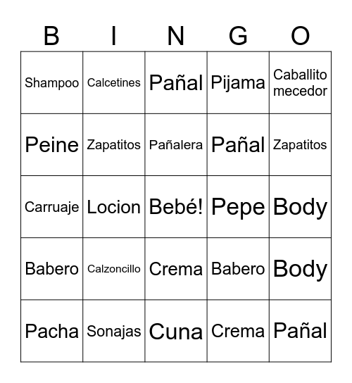 Baby Shower Bingo Card
