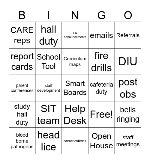 Things we don't miss BINGO Card