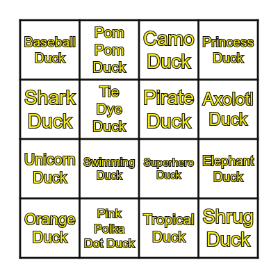 Rubber Duck Bingo Card