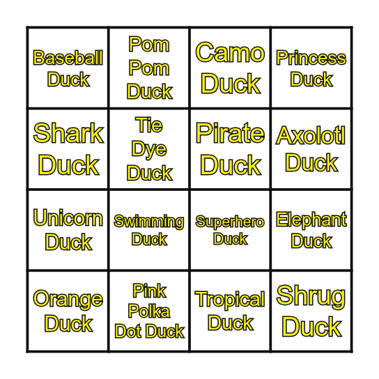 Rubber Duck Bingo Card