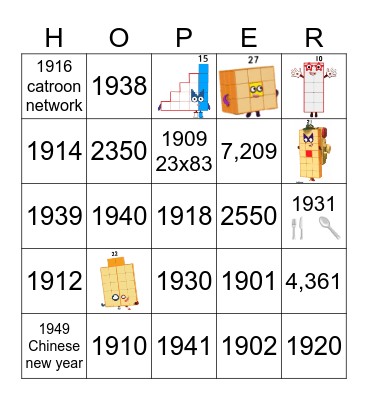 Number blocks Bingo Card